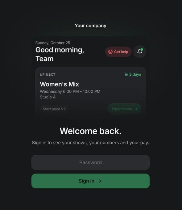 Streamer app sign-in screen
